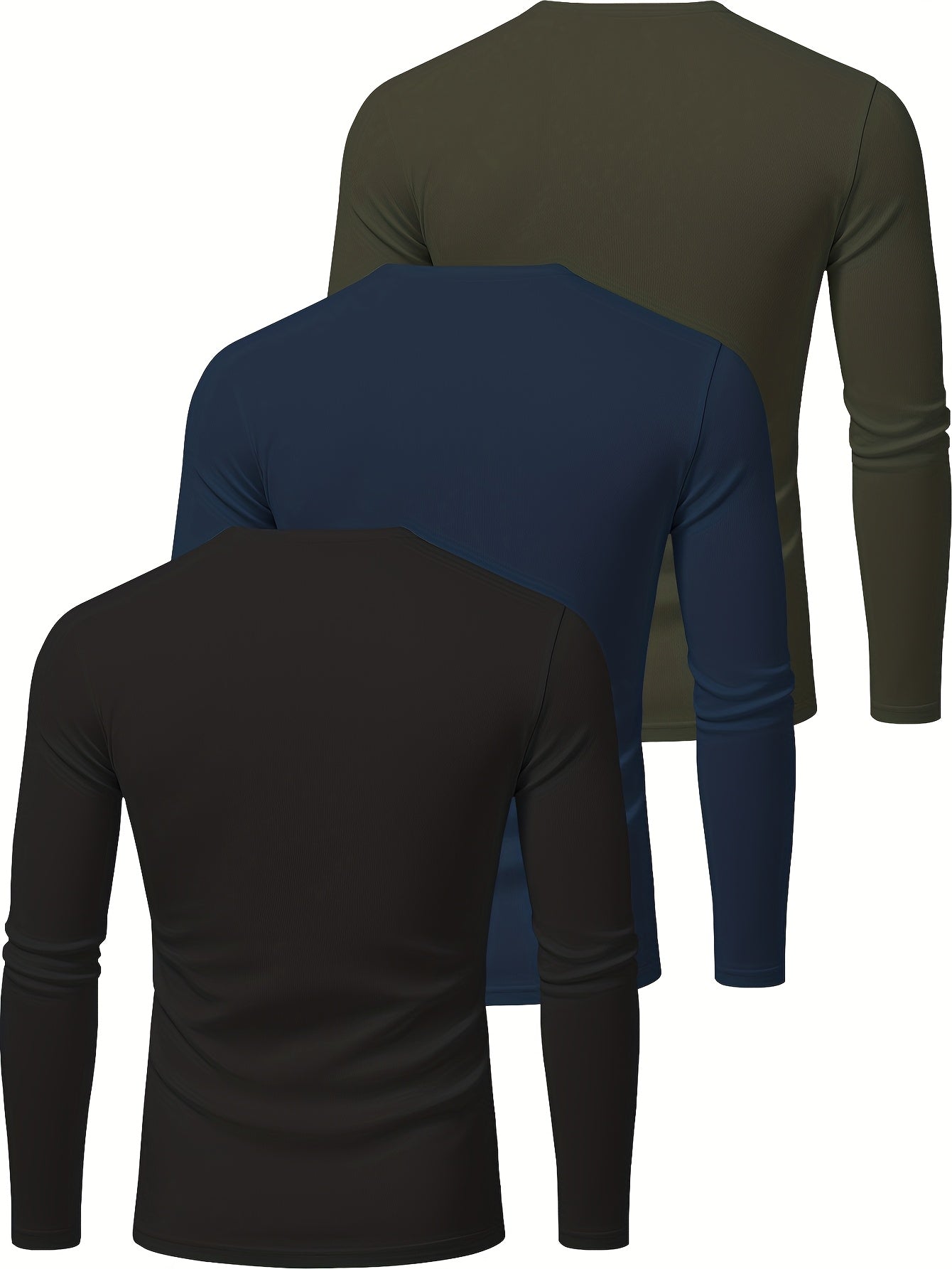 Men's Long Sleeve Quick-Dry Gym Shirts - 3-Pack Moisture-Wicking Athletic