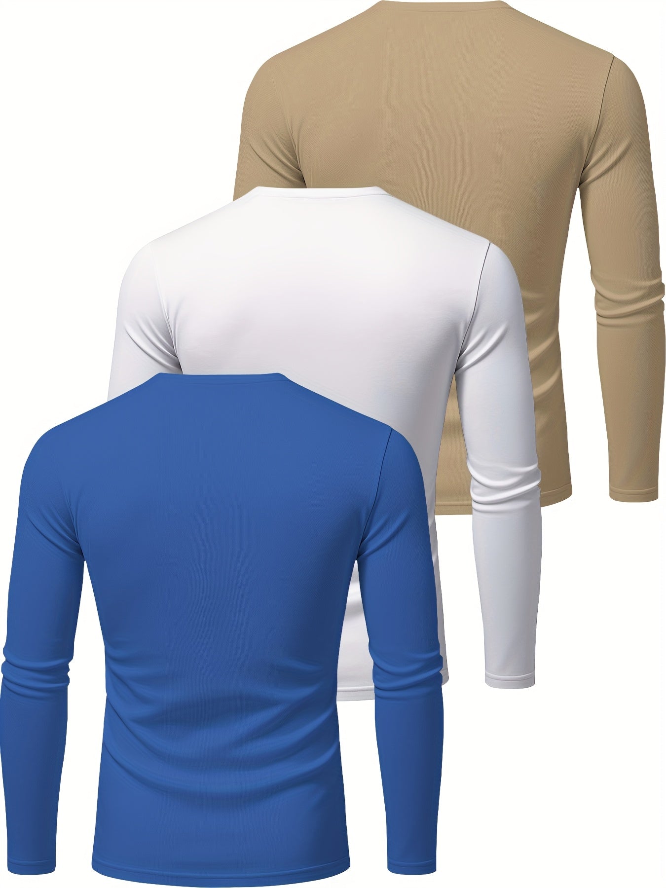 Men's Long Sleeve Quick-Dry Gym Shirts - 3-Pack Moisture-Wicking Athletic