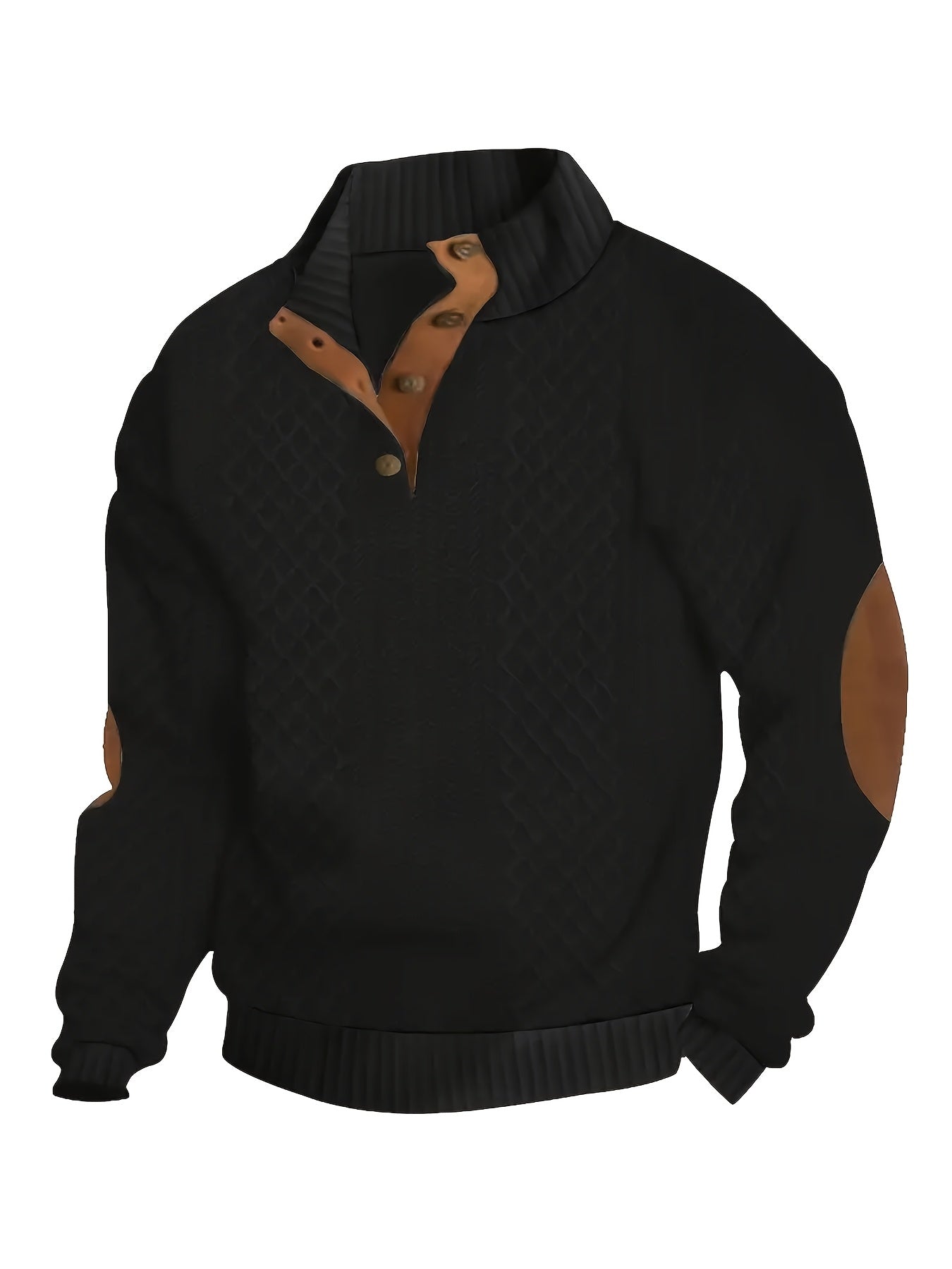 Men's Solid Green Casual Long Sleeve Henley Shirt - Stand Collar, Half-Placket Design, Perfect for All Seasons