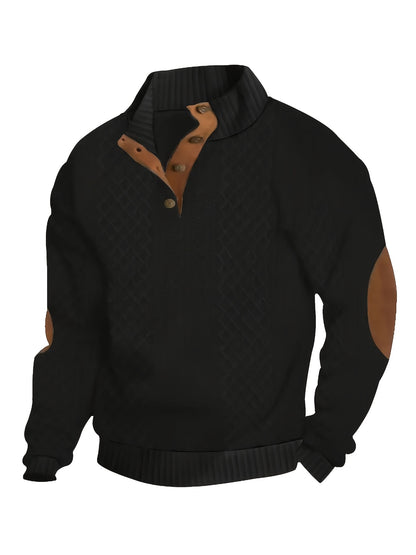 Men's Solid Green Casual Long Sleeve Henley Shirt - Stand Collar, Half-Placket Design, Perfect for All Seasons