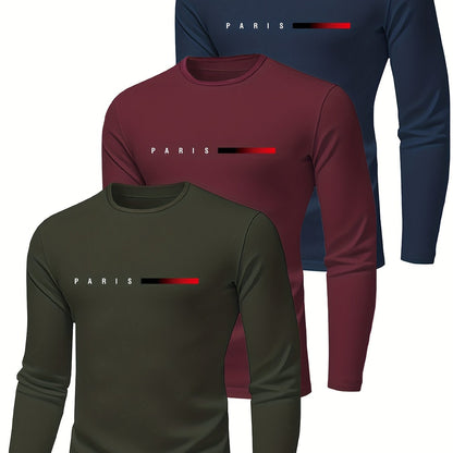 Men's Long Sleeve Quick-Dry Gym Shirts - 3-Pack Moisture-Wicking Athletic