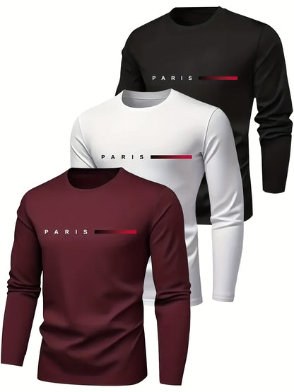 Men's Long Sleeve Quick-Dry Gym Shirts - 3-Pack Moisture-Wicking Athletic